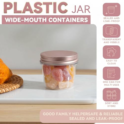 novelinks 4 oz Plastic Small Mason Jars and Small Plastic Jars with Lids - color: Rose Gold, size: 40 Pack 4 Ounce