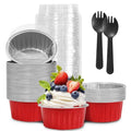 Valentine's Day 50Pcs Mini Aluminum Foil Cupcake,5oz Baking Cups with Lid - color: Red