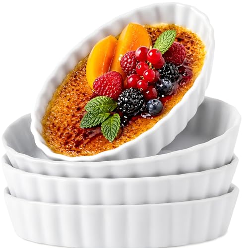 Creme Brulee Ramekins, 4 Pack Porcelain Mini Baking Dishes, 5.2 Inch