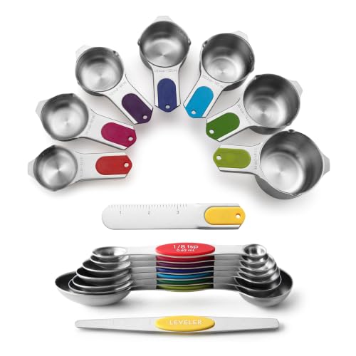 Spring Chef 15 Magnetic Measuring Cups & Spoons Set w/Levelers, Multicolor - color: Multicolor