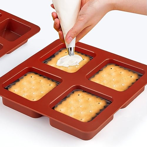 JOERSH Square Cake Silicone Molds, 3 Pack, 2.6" x 2.6" x 1.1" - color: 3 Pcs: 4 Cups, 2.6x2.6x1.1 Inch