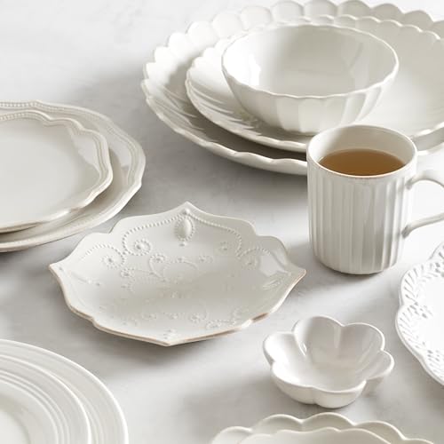 Lenox French Perle Scallop White Stoneware 4-Piece Dinnerware Set for 1 - color: White, style: 4-Piece Place Setting White