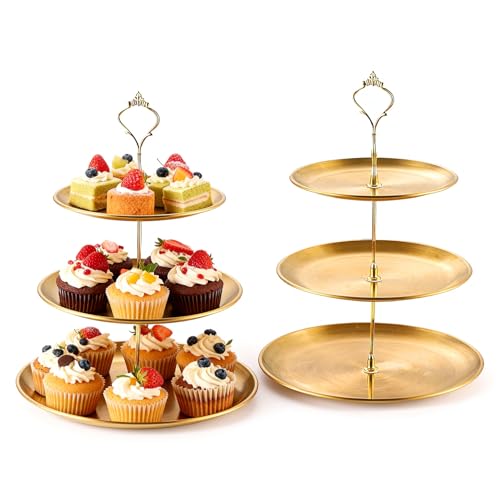 Gold Dessert Tiered Tray Stands 2 Pack 3 Tier Cupcake Rack