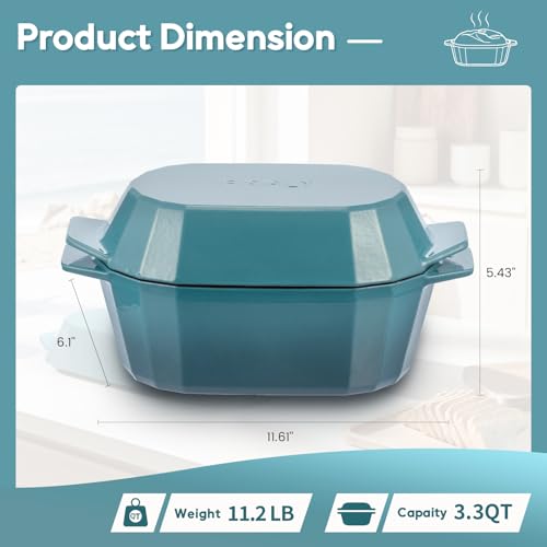 Enameled Cast Iron Dutch Oven for Bread Baking – 3QT Oval Round Heavy Duty Bread Pan with Lid, Non-Stick Ceramic Coating,Loaf Cast Iron Bread Oven for Sourdough, Baking, Roasting, Braising, Stovetop & Oven Safe - color: Blue