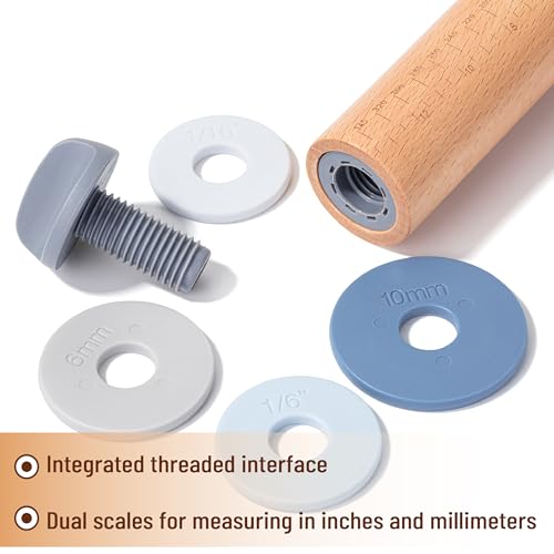Adjustable Rolling Pin with Thickness Rings, 13.8", 4 Rings - color: Pastel