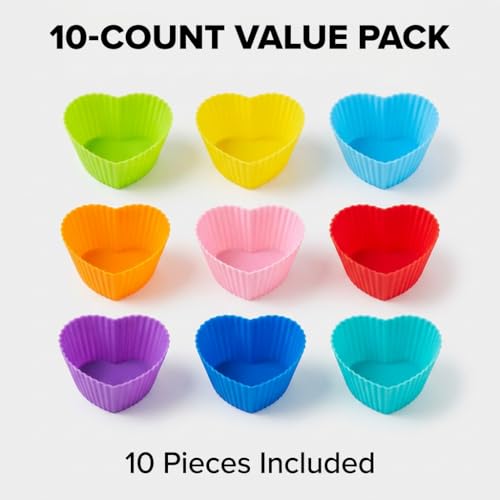 10Pcs Heart Multicolor Silicone Baking Cups, Reusable Muffin Liners - color: 10PCS- Heart Cups