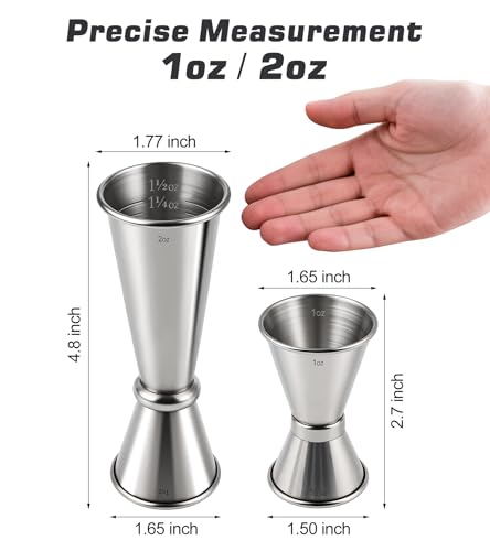 2-Pack Stainless Steel Cocktail Jiggers – Japanese Style Double Measuring Cups for Bartending (1oz/2oz + 0.5oz/1oz) - color: Silver, size: 2 Pack-A