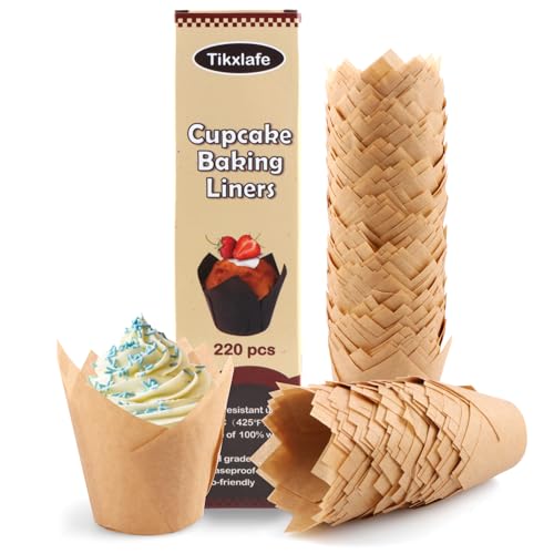 220PCS Tulip Cupcake Liners, Parchment Muffin Liners, Natural - color: Natural, size: 220 Count