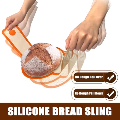 Silicone Bread Sling, Sourdough Transfer, Nonstick, 2 Pack Oval and Round - color: Orange, size: 2 Pieces (Oval and Round)