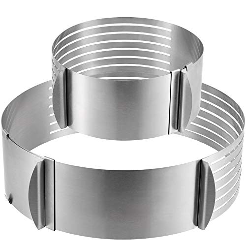 2 Pack Cake Slicer, Stainless Steel Cake Cutter Leveler 7-Layer 6-8 inch and 9-12 inch Adjustable Cake Ring Molds for Baking, Cutting and Slicing Cakes - Silver