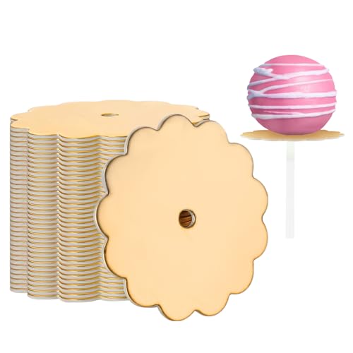 100 Pcs Scalloped Cake Pop Boards with Hole Cake Base, Gold - color: Gold
