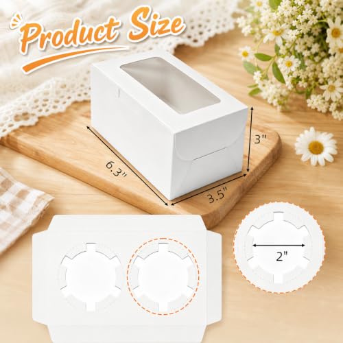 100 Pack 2 Count Cupcake Boxes, Portable Bakery Cake Carriers