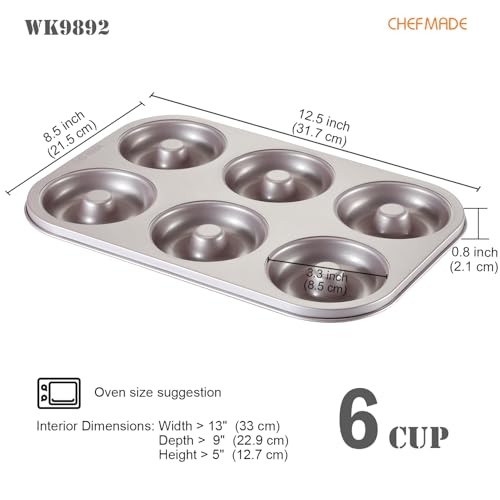 CHEFMADE Donut Mold Cake Pan, 6-Cavity Non-Stick Ring Doughnut Bakeware for Oven Baking (Champagne Gold) - size: 05 - Round 6 Cups