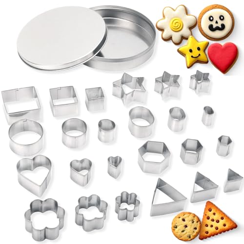 ofone Small Cookie Cutters Geometric Shapes Set, 24 Mini Fondant Cutter - Star Heart Flower Square Triangle Oval Circle Hexagon, Tiny Stainless Steel Biscuit Molds for Baking Dough Pastry Clay Fruit - color: Hexagon Geometric Shapes Cutters