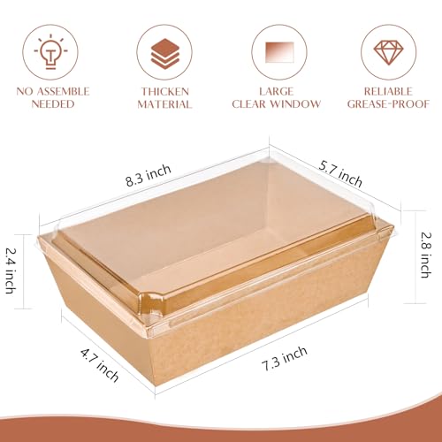 Ocmoiy Paper Charcuterie Boxes with Clear Lids, 8x6 Inches, 20 Pack, Brown - color: Brown