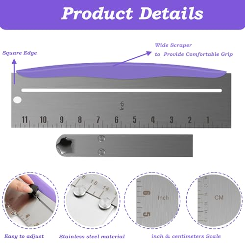 HAKUNA 12 Inch Stainless Steel Cake Scraper,Cake Scraper Smoother,Adjustable Kitchen Frosting Spatula Cake Leveler Tool,Cake Bench Scraper for Mousse,Cheese,Cream Cake Decorating Tools