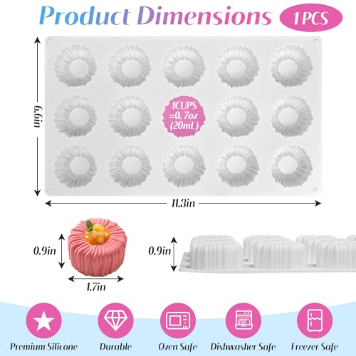 Cylinder Coil Silicone Baking Mold, 3D Round Mini Mousse Cake Molds - color: White(15-Cavity)