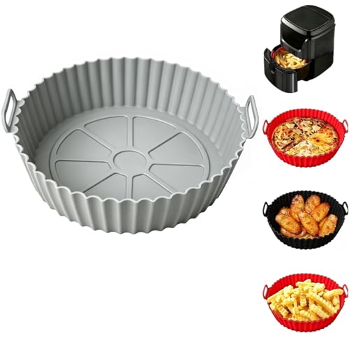 Reusable Air Fryer Liner, Divided Air Fryer Baking Pan, Food Grade Silicone Baking Mat High Temperature Resistant Cake Mold - color: Gray