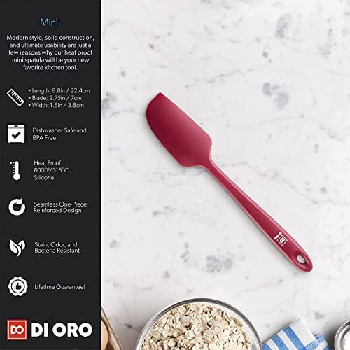 DI ORO Mini Silicone Spatula - Small Jar Scraper, 600F Heat Resistant, Red - color: Red