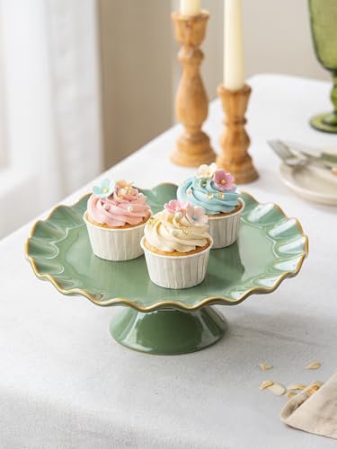 Cake Stand Ceramic, Small Cake Pedestal Stand for 8 Inch Cake, Teal - color: Teal