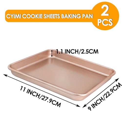 11" x 9" Baking Pans, Cookie Sheets Set of 2, Nonstick Toaster Oven Pan Set for Baking, Heavy Duty Carbon Steel Non-toxic Oven Replacement Cookie Tray for Kitchen Bakery, Gold - size: 11" X 9" X 1" (Fixed Bottom)