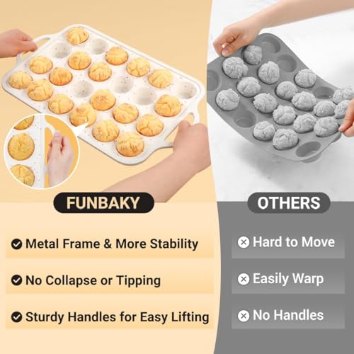 FUNBAKY Silicone Mini Muffin Pan, Metal Reinforced Frame 24 Cups Nonstick Mini Cupcake Pans with Handles Easy to Move for Baking Muffin, Cupcake, Egg Bites Oven Safe, Silicone Molds 2 Pack Confetti - size: Mini 24-Cup: 2pcs