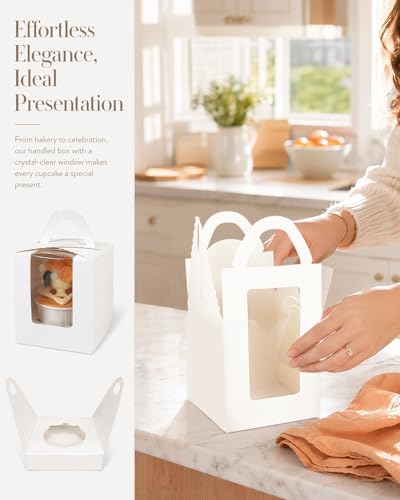 Bakepacker Auto-pop up Cupcake Boxes, White, 3.7 x 3.7 x 4.3 inch 25 Count - color: White, size: 3.7x3.7x4.3inch/25packs