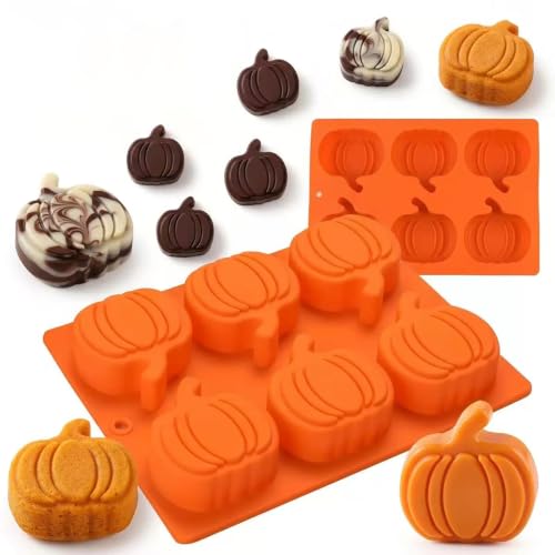 2 Pack 6-Cavity Pumpkin Silicone chocolate Molds, Fall Baking Molds - color: pumpkin 2 pcs-Orange