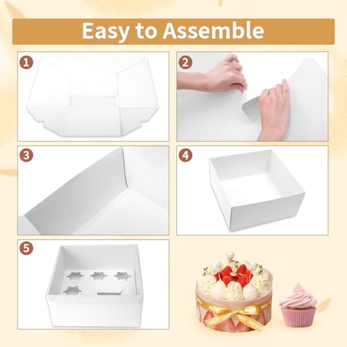 5 Packs Bento Cake and Cupcake Box 6 Holes Fit 5 Cupcakes and 1 Mini Cake Box with Clear Window and Stickers for Father ‘s Day Birthday Party Bakery Baking Supplies.((White, 1+5(5 Pack)) - size: 1+5(5 Pack)