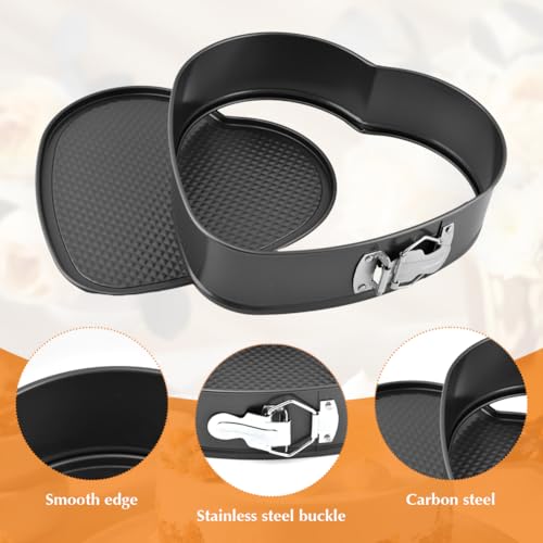 Set of 3 Springform Cake Tins Heavy Duty, Double Layer Non-Stick Coating, Removable Base, Heavy Duty Carbon Steel, Perfect for Frozen Desserts - Oven Safe Bakeware (heart-shaped) - size: Heart