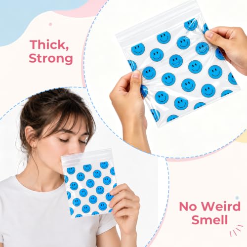 Eunoir Happy Face Goody Bags, Self Sealing Cookie Bags (100pcs purple blue) - color: 100pcs purple blue