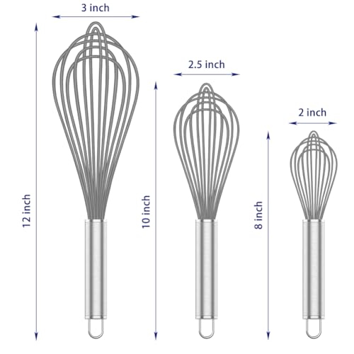 OYV Grey Silicone Whisk Set of 3, 8/10/12 Inch, Non-Scratch - color: Premium(Grey Pack)
