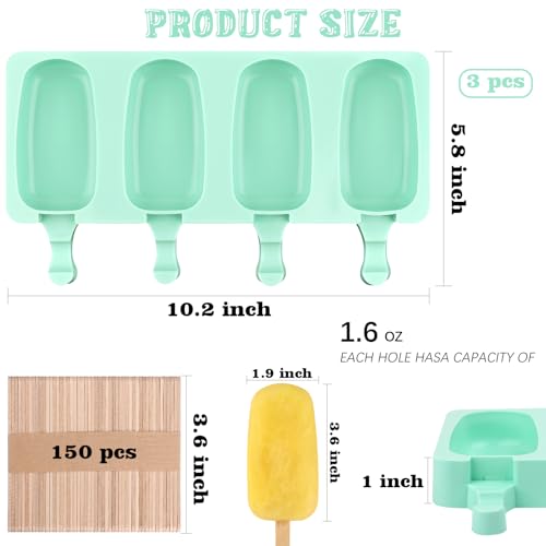 Sakolla Large Oval 4 Cavities Silicone Popsicle Molds, Set of 3 - size: 3 Pcs Large - Green