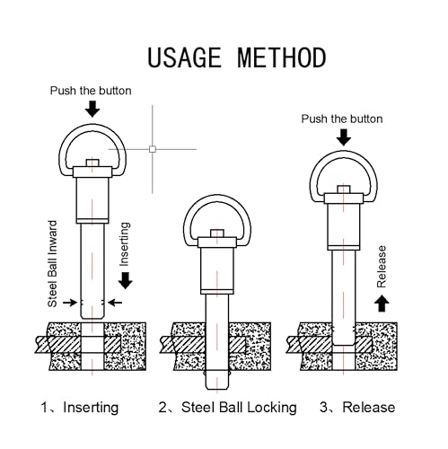 Stainless Steel Ring Quick-Release pin, Grip Button Locking pin, Ball Locking pin, with Safety Rope (Dia:1/4, L:2in) - size: L:2in