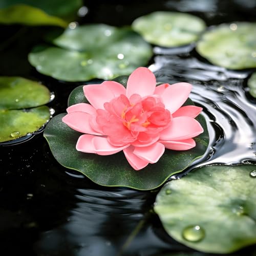 M METERXITY 1-Set Artificial Floating Lotus Flower 4 Inch, Dark Red - color: Dark Red, size: 3.9 Inch