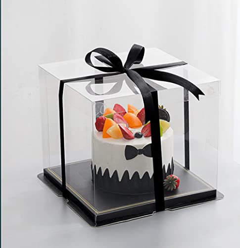 XININSUN 6Pcs Tall Cake Boxes Clear cake Box with Ribbon, 12x12x 10inch,Ideal for Large 10" and 12" Inch Tall Layer Tiered Cakes and Clear Gift Boxes for Wedding Party and Gift Display - Black - color: Black-12x12x10inch-2Pcs