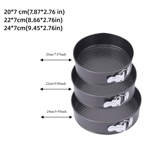 3Pcs Springform Cake Pan Set - Nonstick Round Carbon Steel Bakeware with Removable Bottom for Cheesecake Pizza Bread, Black(20+22+24cm) - size: 20+22+24cm