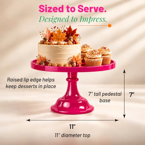 Pedestal 11-Inch Dark Pink Cake Stand Durable Melamine Dessert Display - color: Dark Pink