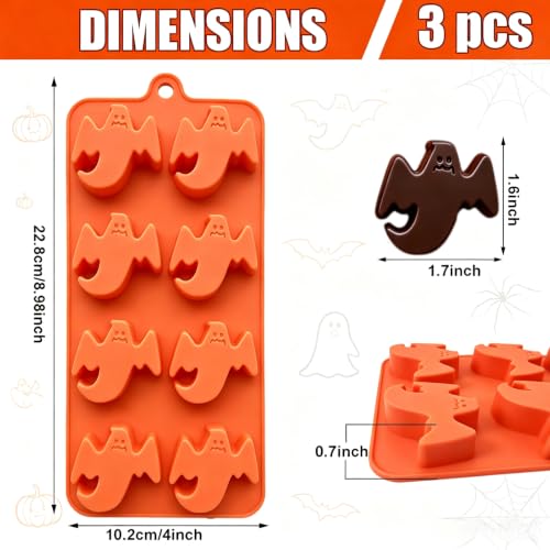3 Pack Ghost Silicone Molds, Halloween Candy Chocolate Molds for Baking - color: 3 Orange
