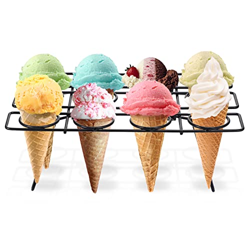 2 Pack Ice Cream Cone Holders Rack with 12 Holes Cake Cone Stand, Black - color: Black