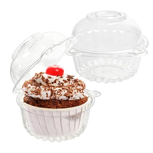 100 Pack Plastic Cupcake Containers with Dome Lids, Disposable