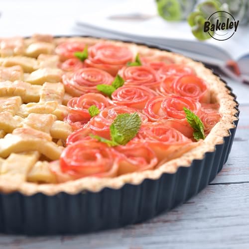 9 Inch Tart Pan With Removable Bottom Nonstick Round Quiche Bakeware Tray - size: 9" Round (Black)