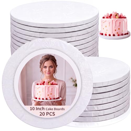 Zopeal 20 Pcs 10 in Cake Drums Bulk, White, Embossed Floral - color: White
