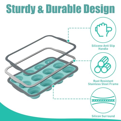 12 Cups Silicone Muffin Pan with Spatula, Nonstick Cupcake Mold