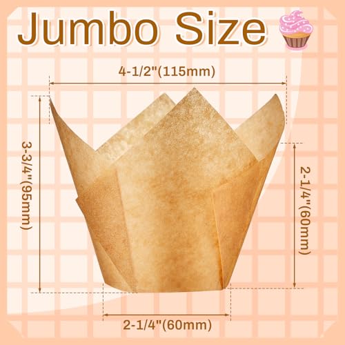 Motiskyy 300 Pcs Jumbo Tulip Muffin Liners for Baking, Light Brown - color: Light Brown