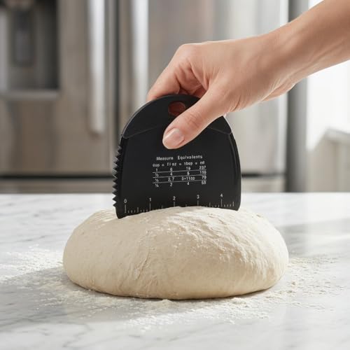 Silicone Dough Scraper with Measuring Scale, 5.5 x 4.7 Inch Dough Cutter for Baking, Pizza, and Pastry, Bench Scraper for Kitchen Countertops(Black) - color: Black