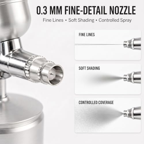 Cordless Airbrush Kit with Compressor, 48PSI Rechargeable Spray Gun Set, 0.3mm Nozzle & 2 Paint Cups (20cc/40cc) for Painting, Nail Art, Cake Decor, Makeup, Modeling