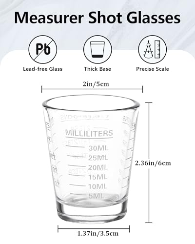 Shot Glass Measuring Cup Set, 6 Pack Espresso Shot Glasses (White) - color: 6 Pack-White