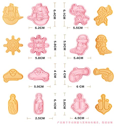 8 pcs Cute Pirate Cookie Cutters,Pirate Ship Cookie Stamps Set (Pirate) - color: Pirate