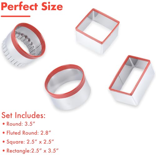 4 Pcs Cookie Cutters Set - Round, Fluted, Square and Rectangle Shapes, Food-Grade Stainless Steel for Baking Cookies, Biscuits, Scones and Sandwiches